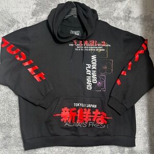 Fresh Laundry Hoodie Mens 2XL Black Red Tokyo Japan Hustle Graphic Streetwear